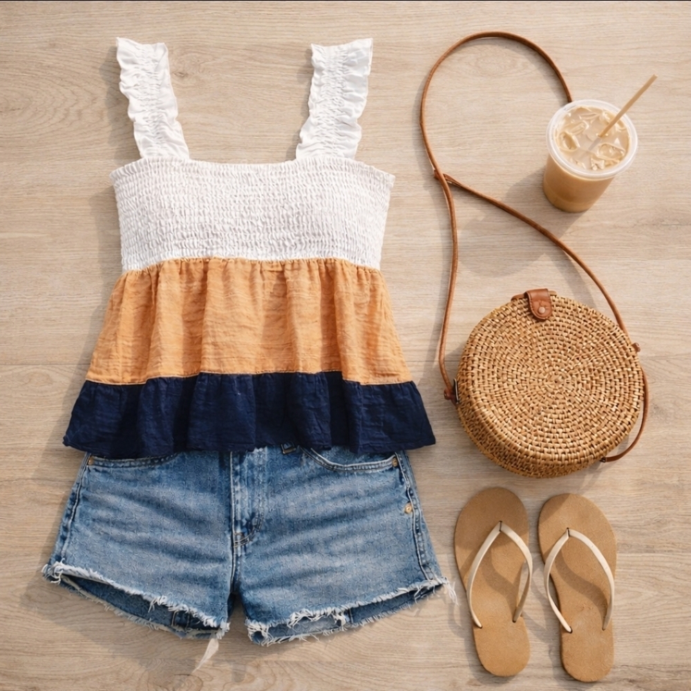 Colourblock Smocked Tiered Tank Top – SMALL - NWOT